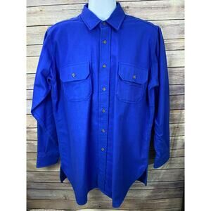 Vintage Lands End Thick Cotton Work Button Down Blue Shirt Long Men's XL USA